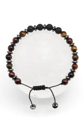 Kaplan Gözü-Lav Doğal Taş Makrome Örme Bileklik Küre Kesim thumbnail 1