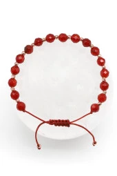 Akik Doğal Taş Makrome Örme Bileklik Fasetli Küre Kesim thumbnail 1