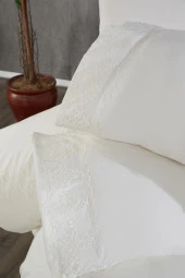 Fransız Dantelli Tadım Çeyizlik Nevresim Takımı Krem thumbnail 6
