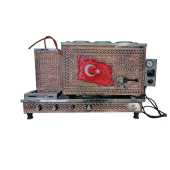 3 demlikli Bakır çay ocağı Bayrak Model 3 Gözlü Bakır Çay Kazanı Sadece Elektrikli Bakır Çay Semaveri ETS sistemli thumbnail 1