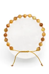 Sarı Kaplan Gözü Doğal Taş Makrome Örme Bileklik Küre Kesim thumbnail 1