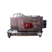 3 demlikli Bakır çay ocağı Türkiyem Yazılı Bayrak Model Bakır Çay Kazanı Elektrik + Doğalgazlı Bakır Çay Semaveri CE Belgeli. ETS Sistemli - 3