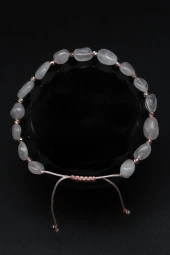 Pembe Kuvars Doğal Taş Makrome Örme Bileklik Şekilsiz Kesim thumbnail 1