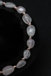 Pembe Kuvars Doğal Taş Makrome Örme Bileklik Şekilsiz Kesim thumbnail 2