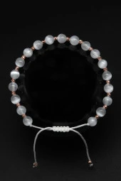 Selenit Doğal Taş Makrome Örme Bileklik Küre Kesim thumbnail 1