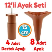 Mobilya Kanepe Sehpa TV Ünitesi Koltuk Ayağı 15 cm Kahverengi Baza Ayak 12'li Set thumbnail 1