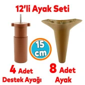 Mobilya Kanepe Sehpa TV Ünitesi Koltuk Ayağı 15 cm Kahverengi Baza Ayak 12'li Set thumbnail 1
