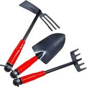 Metal Uçlu Hobi Bahçe Seti 3'Lü Kürek Tırmık Çapa Çiçek Bakımı Toprak Kazma Seti - 2