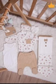 Babyhola Kız Erkek Bebek Yenidoğan 8'li Zıbın Seti 0-3Ay Hediyelik Hastane Çıkışı Yaprak Desen 6016 - 1