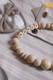 Babyhola Doğal Ahşap Emzik Zinciri İsimli Emzik Askısı Ahşap Emzik Zinciri Emzik Tutucu 1075 - 3