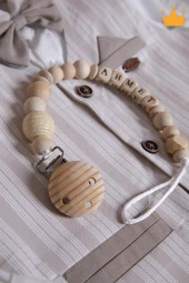 Babyhola Doğal Ahşap Emzik Zinciri İsimli Emzik Askısı Ahşap Emzik Zinciri Emzik Tutucu 1075 - 4