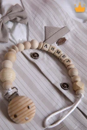 Babyhola Doğal Ahşap Emzik Zinciri İsimli Emzik Askısı Ahşap Emzik Zinciri Emzik Tutucu 1075 - 5