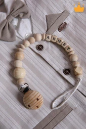 Babyhola Doğal Ahşap Emzik Zinciri İsimli Emzik Askısı Ahşap Emzik Zinciri Emzik Tutucu 1075 - 8