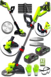 Dozzer Alman 21 V  3Ah Karbon Motor 2x Akülü Akülü Şarjlı Kenar Ot Çalı Çim Biçme Tırpan Makinesi - 1