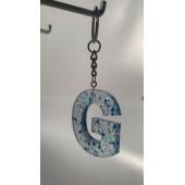 G Harfi Şeffaf Epoksi Mavi Glitter Süslemeli Gümüş Halka Anahtarlık El Yapımı Hediyelik - 5