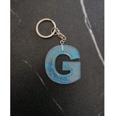 G Harfi Şeffaf Epoksi Mavi Glitter Süslemeli Gümüş Halka Anahtarlık El Yapımı Hediyelik - 8