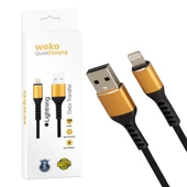 WEKO WK-22025 USB TO LIGHTNING ÖRGÜLÜ SİYAH 1 MT ŞARJ KABLOSU (NO:14) - 1