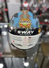 Sway 765 Çenesiz Aynalı Güneş Vizörlü Açık Motosiklet Kaskı L Beden Mat Sprıng Blue - 5