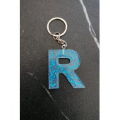 R Harfi Şeffaf Epoksi Mavi Glitter Süslemeli Gümüş Halka Anahtarlık El Yapımı Hediyelik thumbnail 5