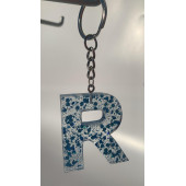 R Harfi Şeffaf Epoksi Mavi Glitter Süslemeli Gümüş Halka Anahtarlık El Yapımı Hediyelik thumbnail 7