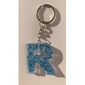 R Harfi Şeffaf Epoksi Mavi Glitter Süslemeli Gümüş Halka Anahtarlık El Yapımı Hediyelik thumbnail 8