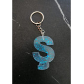 Ş Harfi Şeffaf Epoksi Mavi Glitter Süslemeli Gümüş Halka Anahtarlık El Yapımı Hediyelik - 6
