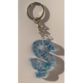 Ş Harfi Şeffaf Epoksi Mavi Glitter Süslemeli Gümüş Halka Anahtarlık El Yapımı Hediyelik - 8