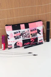 Blackpink K-Pop Desenli Kalemlik Fermuarlı Makyaj Çantası Büyük Boy - 1
