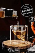 3'lü Kuru Kafa Viski Shot Bardağı Çift Cidarlı Bardak Kristal Skull Tasarım Kokteyl - 1