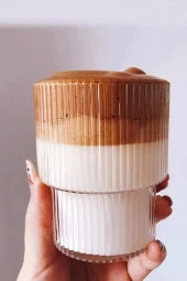Origami Stil Şeffaf Çizgili Cam Bardak Kokteyl Çay Kahve Sunum Isıya Dayanıklı Borosilikat Bardağı - 2
