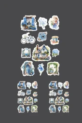 Vintage Blue Lady Sticker Set - 3 ADET - parlak Kağıt - 2