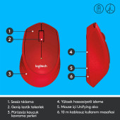 Logitech M330 Silent Plus 910-004911 Kırmızı Sessiz Optik Kablosuz Mouse - 6