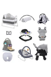ALDEBA Çiftyön Bebek Arabası Bebek Çeyiz Seti 11parça Beşik Anakucağı Düz Kafa Yastğı Puset Kanguru Çanta - 1