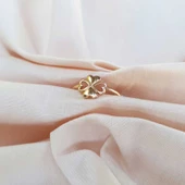 14 Ayar Altın Kalp Yapraklı Yonca Yüzük thumbnail 1