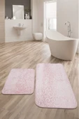 Emboss 2 Parça Pudra  Peluş Banyo Paspası Klozet Takımı Kaymaz Taban - 1