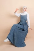 Askılı Denim Elbise Torba Cep Detaylı Kot Jile Elbise - Açık Mavi - 3