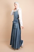 Askılı Denim Elbise Torba Cep Detaylı Kot Jile Elbise - Açık Mavi - 1
