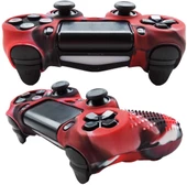 Cosmostech PS4 Controller Joystick Oyun Kolu Gamepad Uyumlu - Silikon Koruyucu Cover Kırmızı Kamuflaj - 3
