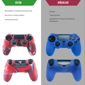 Cosmostech PS4 Controller Joystick Oyun Kolu Gamepad Uyumlu - Silikon Koruyucu Cover Kırmızı Kamuflaj - 6