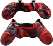 Cosmostech PS4 Controller Joystick Oyun Kolu Gamepad Uyumlu - Silikon Koruyucu Cover Kırmızı Kamuflaj - 2