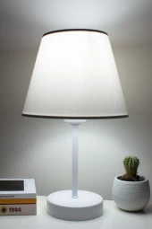 Vivido Abajur Beyaz Kumaş Modern Yatak Odası Beyaz Ayaklı Abajur - 1