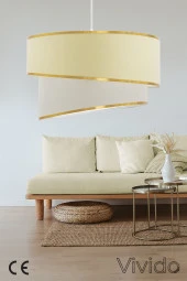 Vivido Abajur Krem Kumaş Gold Avize - 1