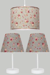 Vivido Abajur Çiçekli  Avize Ve Abajur Seti Beyaz Ayaklı thumbnail 1