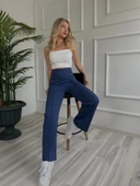 Kadın Modal Kumaş Palazzo Pantolon Lacivert thumbnail 4