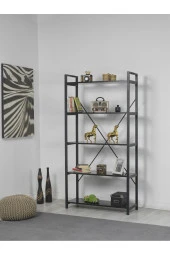 Evdesa Metal Kitaplık Dekoratif Raf Ev Ofis Rafı Kitap Dosya Rafı 5 Raflı Siyah Mermer Kitaplık 180*90 - 1