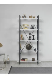 Evdesa Metal Kitaplık Dekoratif Raf Ev Ofis Rafı Kitap Dosya Rafı 5 Raflı Beyaz Mermer Kitaplık 180*25 - 2