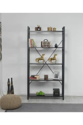 Evdesa Metal Kitaplık Dekoratif Raf Ev Ofis Rafı Kitap Dosya Rafı 5 Raflı Siyah Mermer Kitaplık 180*90 - 2