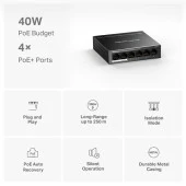 TP-LINK MERCUSYS MS106LP 6 PORT 10/100 4 PORT POE+ YONETILEMEZ DESKTOP SWITCH METAL KASA - 4