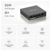 TP-LINK MERCUSYS MS105GP 5 PORT 10/100/1000 4 PORT POE+ YONETILEMEZ DESKTOP SWITCH METAL KASA - 4