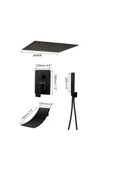 Banyo Bataryası Ankastre Duş Seti Mat Siyah 30x30cm Tepe Duş Yeni Şelale Ürün 5 Yıl Garantili thumbnail 3